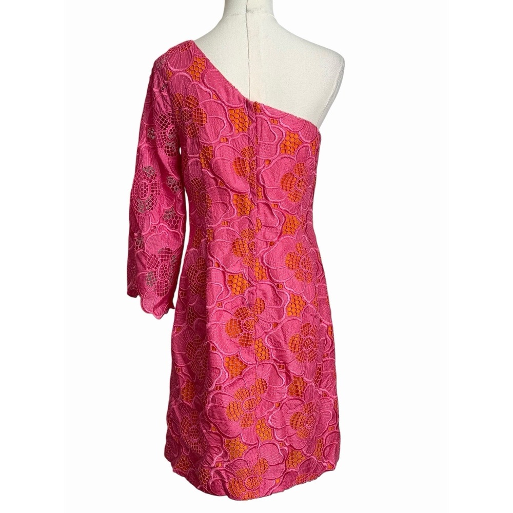 Lilly Pulitzer Silk Dress 4 One Shoulder Pink Lace Teresa Hotty Double Nothing - Picture 3 of 12